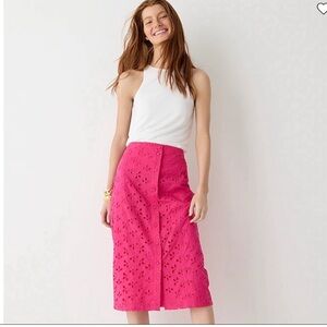 J. Crew Hot Pink Eyelet Midi Skirt